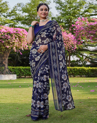 Samah Printed Daily Wear Georgette Saree(Blue)
