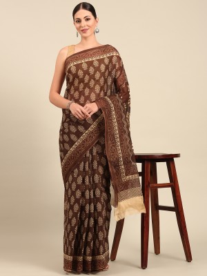 SHANVIKA Printed Daily Wear Pure Cotton Saree(Brown)