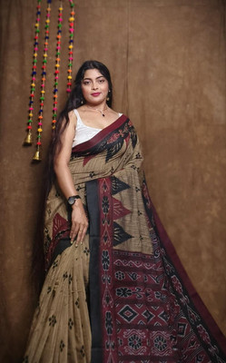 binita Self Design Sambalpuri Cotton Blend Saree(Beige)