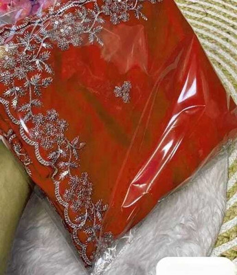 The White Rabbit Embroidered Bollywood Chiffon Saree(Red)