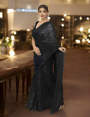 Om Sai Creation Embellished Bollywood Georgette Saree(Black)