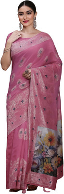 GSCMSTOREX Floral Print, Printed Banarasi Silk Blend Saree(Pink)