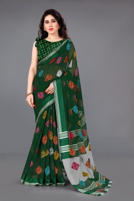 MIRCHI FASHION Printed Bandhani Cotton Blend Saree(Multicolor, Green)