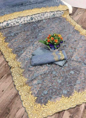 LUTAD FAB Embroidered Bollywood Net Saree(Grey)