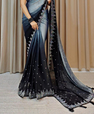 TopJec Self Design Bollywood Jimmy choo Saree(Black, Grey)