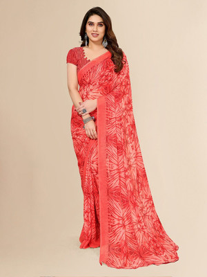 Moda Rapido Printed, Self Design Daily Wear Georgette Saree(Red)