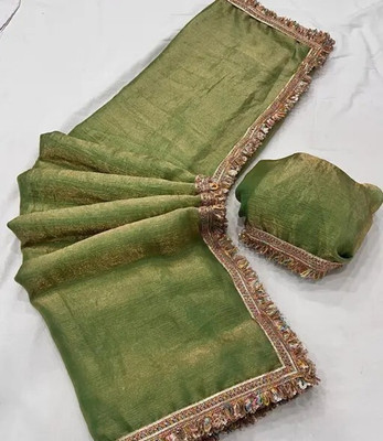 Amavii Embellished, Embroidered, Solid/Plain Bollywood Chiffon, Pure Silk Saree(Light Green)
