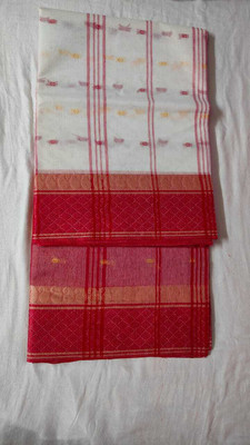 Ghosh handloom Self Design Tant Pure Cotton Saree(White)