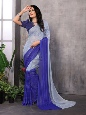 Moda Rapido Striped, Self Design Daily Wear Satin Saree(Blue)