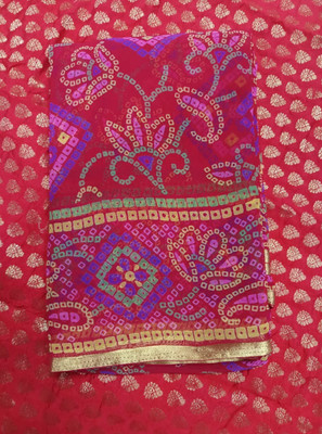 Swarne Geometric Print Bandhani Chiffon Saree(Red)