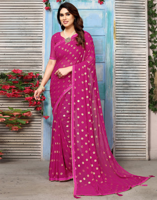 Samah Geometric Print, Printed, Embellished Bollywood Georgette Saree(Pink)