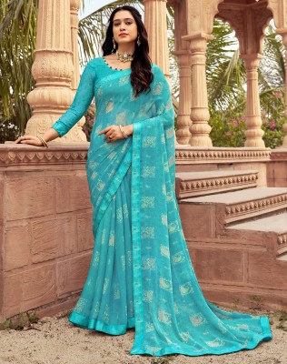 Siril Floral Print, Embellished, Printed Bollywood Chiffon Saree(Blue, White)
