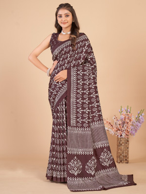 Divastri Printed Daily Wear Silk Blend Saree(Brown)