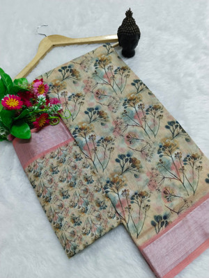 PRTRENDZ Printed Bollywood Linen, Cotton Linen Saree(Multicolor)