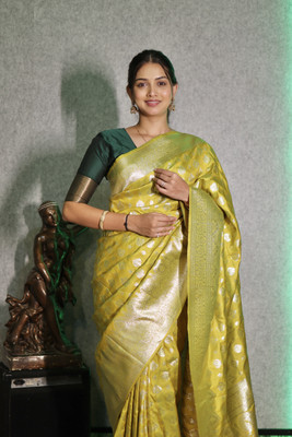 amirat Printed Banarasi Pure Silk Saree(Yellow)