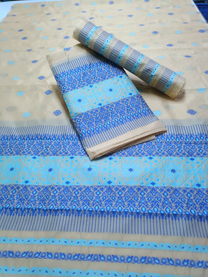 Sheden Lopez Creation Woven Mekhela Chador Silk Blend Saree(Beige, Blue)