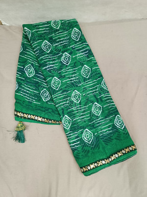 nabil Printed Bandhani Georgette Saree(Green)