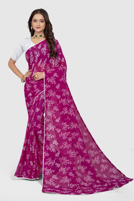 Swastik Creation Floral Print Banarasi Georgette Saree(Pink)