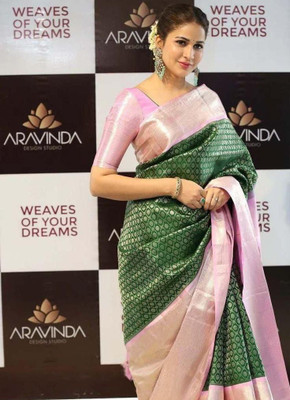 GATISHVAM TEXTILE Self Design Banarasi Art Silk Saree(Green)