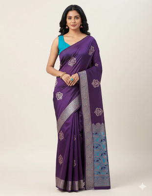 The Weavers Shop by Raavi Woven, Self Design Banarasi Art Silk Saree(Purple)