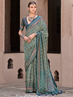 Sareemall Printed Banarasi Silk Blend Saree(Blue)