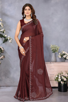 Divastri Solid/Plain Bollywood Georgette Saree(Maroon)