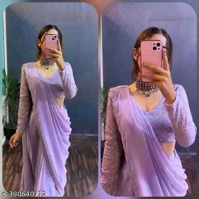 Sayal Creation Self Design Bollywood Georgette Saree(Purple)