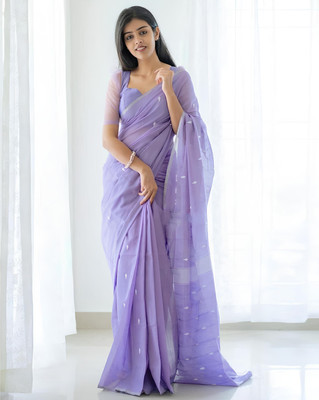 Moda Rapido Solid/Plain Maheshwari Cotton Blend Saree(Purple)
