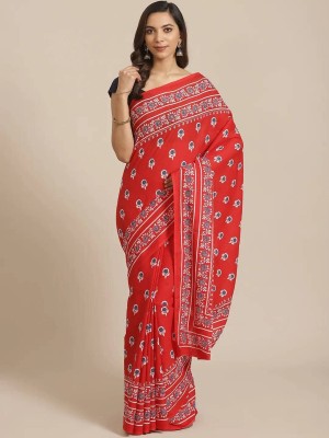 NIKHILAM Blocked Printed, Checkered, Printed, Dyed, Floral Print, Self Design, Digital Print Daily Wear Pure Cotton Saree(Red)