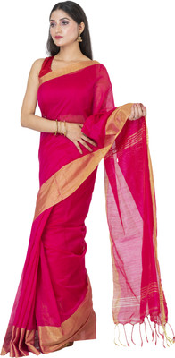 SAYAN CREATION Self Design Handloom Cotton Silk Saree(Pink)
