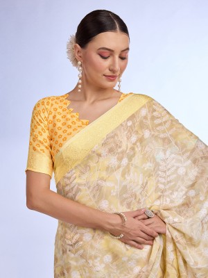 RekhaManiyar Floral Print Bollywood Georgette Saree(Yellow)