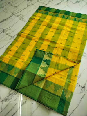 Dutta Self Design Jamdani Cotton Silk Saree(Gold)