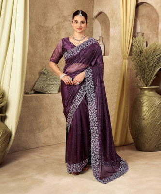 Samah Embellished, Embroidered Bollywood Net Saree(Purple)