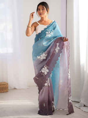 ANOUK Embellished Bollywood Chiffon Saree(Blue)