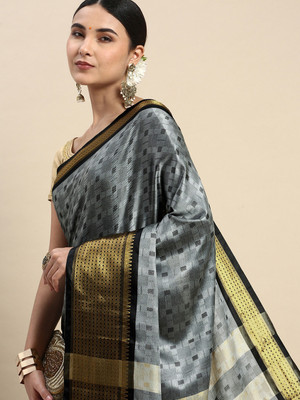 valida Color Block, Embellished Mysore Pure Silk Saree(Grey)