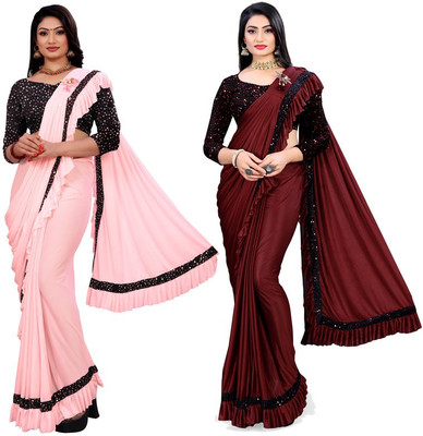 HARIOM FASHION Embellished Bollywood Lycra Blend Saree(Pack of 2, Multicolor)