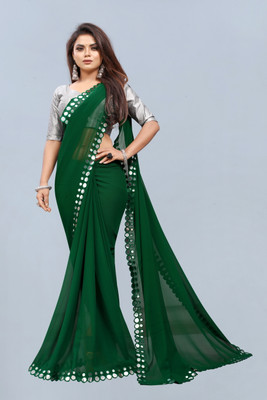 Laddu creation Self Design, Solid/Plain Bollywood Georgette, Silk Blend Saree(Green)