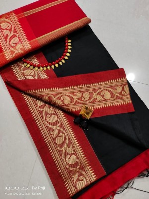 sdn Woven Tant Cotton Silk Saree(Black)