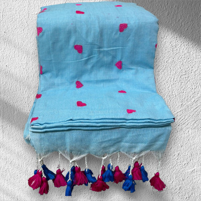 HouseOfCommon Solid/Plain, Printed Kalamkari Handloom Pure Cotton Saree(Light Blue)