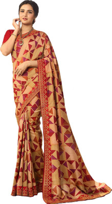 ROOP SUNDARI SAREES Self Design, Printed, Graphic Print, Geometric Print Bollywood Pure Silk Saree(Beige, Gold, Maroon)