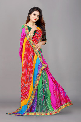 LAKHADATARI PRINTS Printed Leheria Georgette Saree(Multicolor)