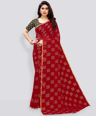 FABMORA Embellished, Printed Bollywood Chiffon Saree(Maroon)