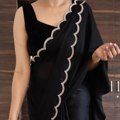 HouseOfCommon Embroidered Bollywood Lycra Blend Saree(Black)