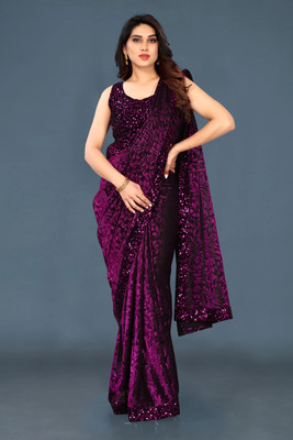 Amavii Embellished Bollywood Lycra Blend Saree(Red)