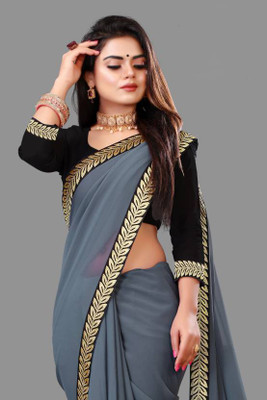 Saubhagyavati Solid/Plain Daily Wear Georgette Saree(Grey)