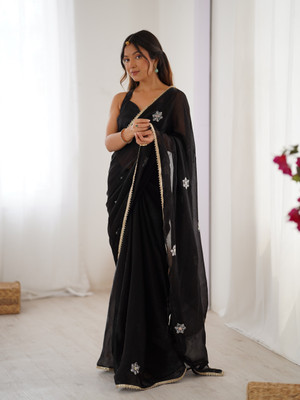 Pandadi Saree Embroidered Bollywood Silk Blend Saree(Black)