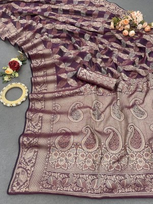 Hare Krishna Woven, Self Design Bollywood Organza, Jacquard Saree(Purple)