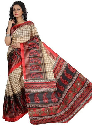 svb shree Printed Daily Wear Silk Blend Saree(Red)