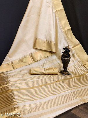 PRIYESHA TEXTILES Self Design Narayanpet Cotton Blend Saree(White)