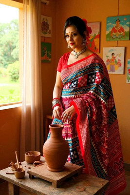 kalyani nx Floral Print Sambalpuri Pure Cotton Saree(Multicolor)